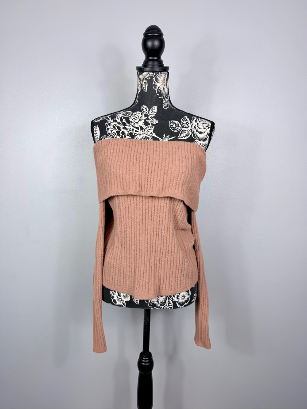 Express tan ribbed fitted off shoulder long sleeve overlay sweater size large